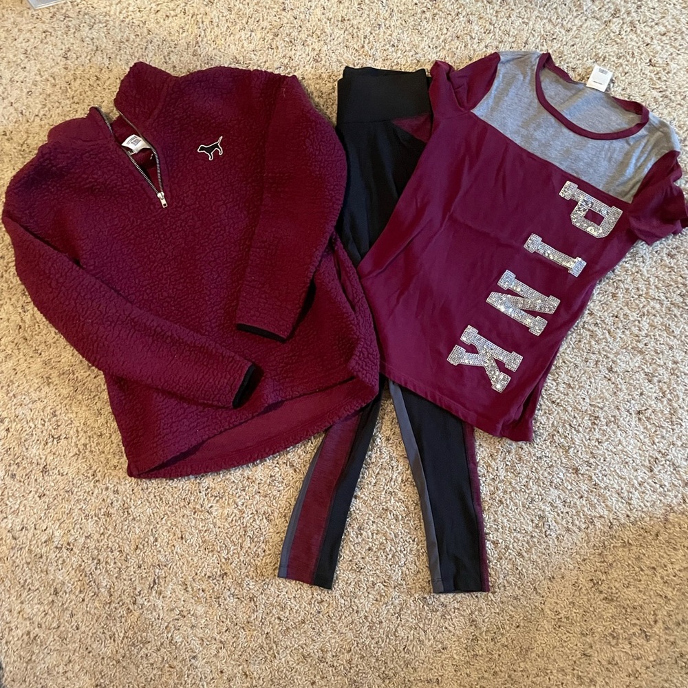 Maroon 3 piece Victoria Secret Pink set